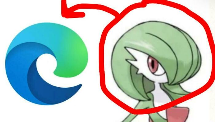 Microsoft Edge logo next to a character that looks like or reminds people of each other in design style.