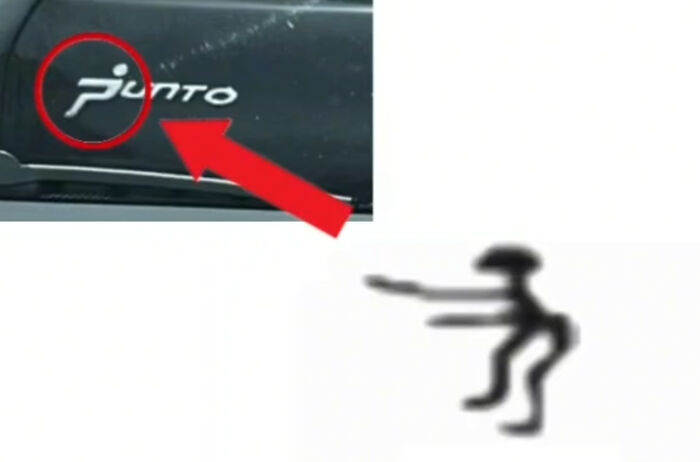 Close-up of a car emblem resembling a person, one of the things that look like or remind people of other things.