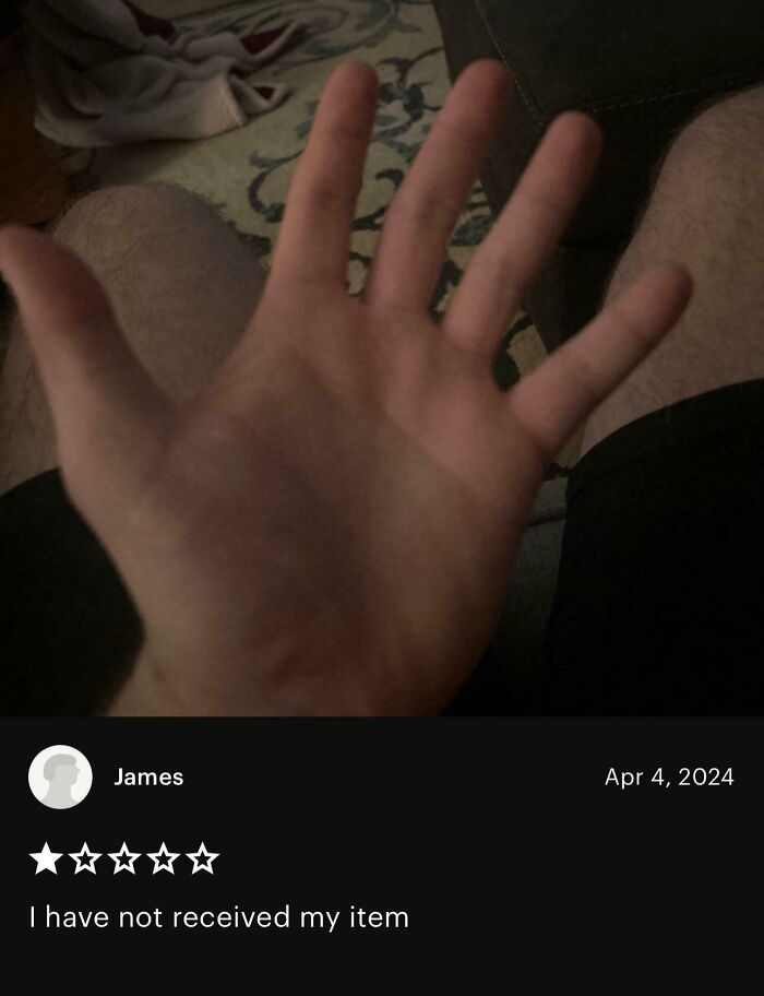 Close-up of a hand with a one-star review, part of hilariously unhinged reviews that work better than advertisements.