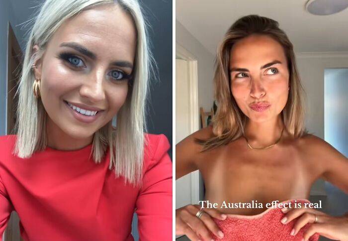 Before and after pics showing how Australia changes people with visible transformation in appearance and confidence.