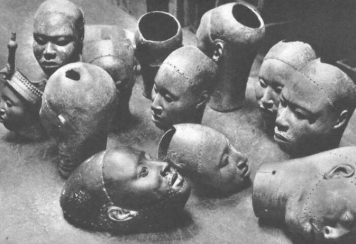 Collection of ancient sculpted heads and pottery pieces representing fascinating archeology finds from around the world.