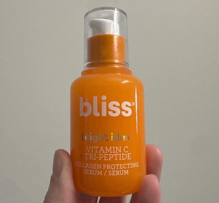 Bliss bright idea Vitamin C collagen protecting serum held for Black Friday beauty deals and vanity restocking.