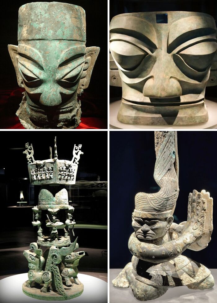 Collection of fascinating archeology finds including ancient statues and artifacts from different cultures around the world.