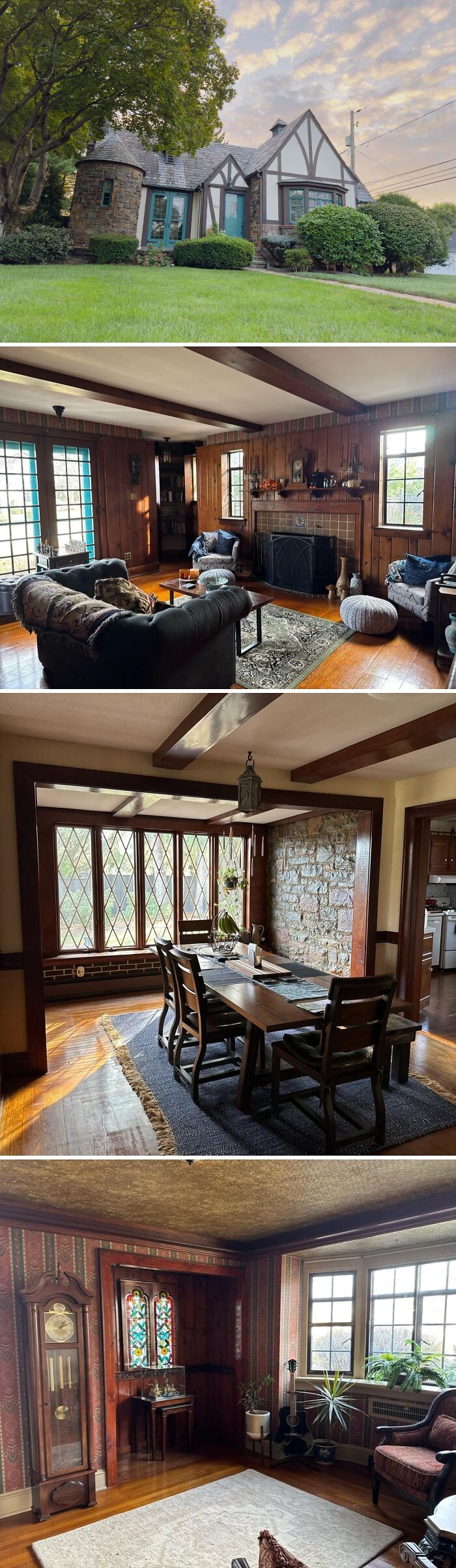 Beautiful old houses exterior and interiors showing craftsmanship with vintage woodwork, stained glass, and classic design elements.