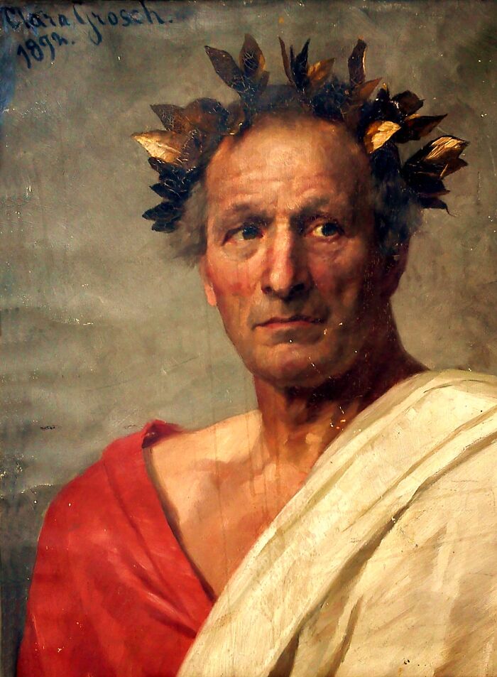 Portrait of a historical figure wearing a laurel wreath and robe, illustrating hilarious historical events that sound made-up.