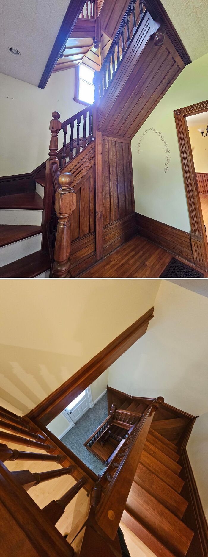 Wooden staircase details inside beautiful old houses showcasing craftsmanship that has stood the test of time.