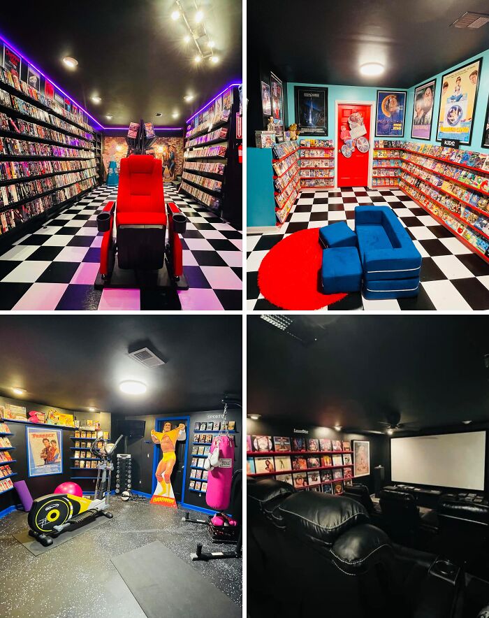 Vibrant home theater and entertainment rooms showcasing collections, gym equipment, and cozy seating inspiring big and small dreams.