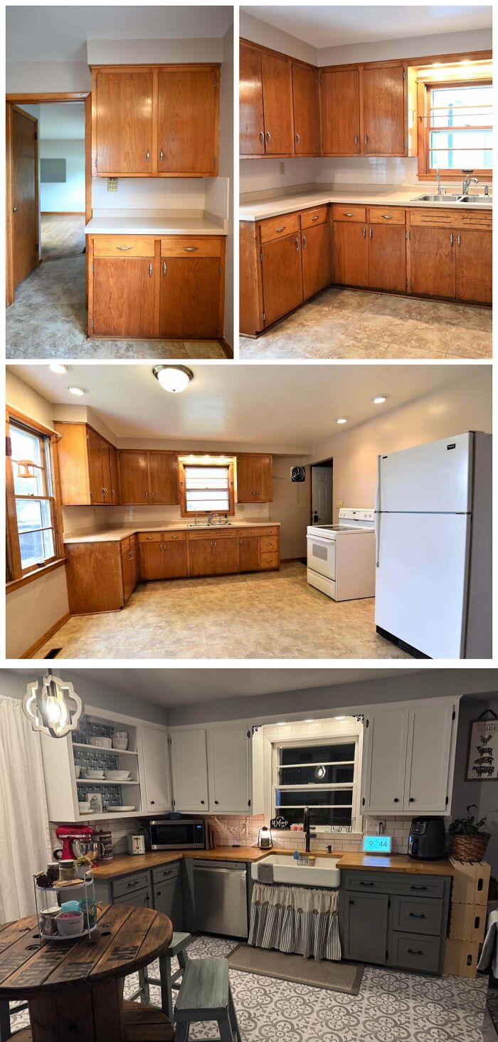 Before and after photos of beautifully decorated homes showcasing kitchen renovations to inspire living space updates.