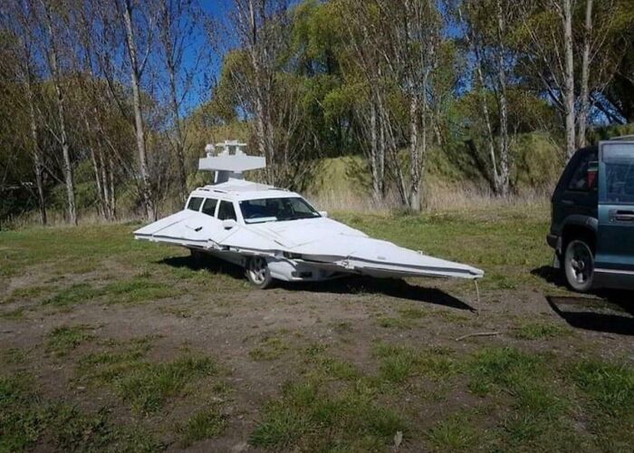 Car modified to look like a spaceship, an example of people trying to make their cars cooler but ending in unusual designs.