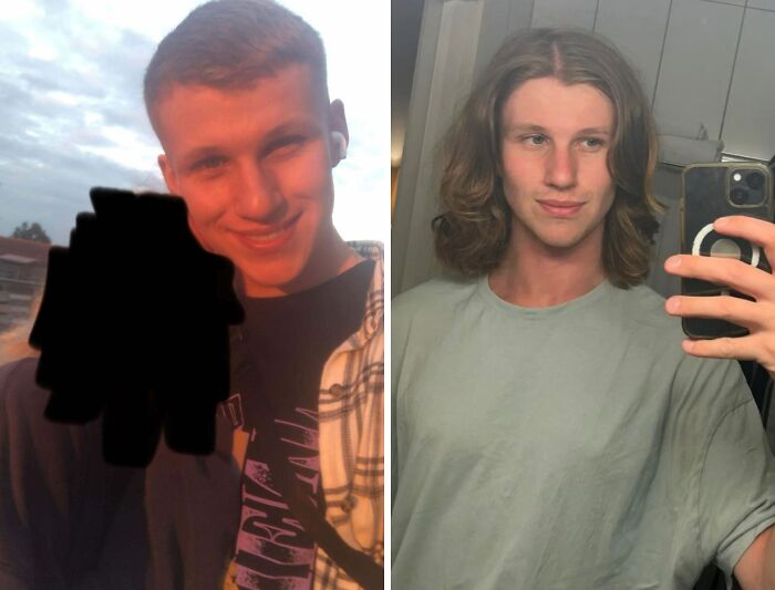 Two men with fierceflow beautiful hair styles, one with short hair and the other with medium-length wavy hair taking a selfie.