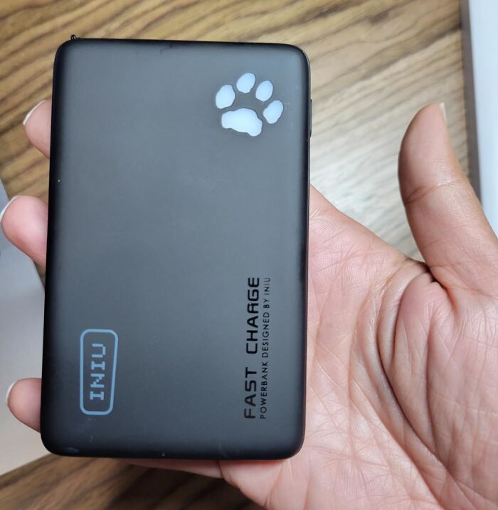 Portable fast charge power bank with paw print logo held in hand, perfect for Black Friday tech deals enthusiasts.