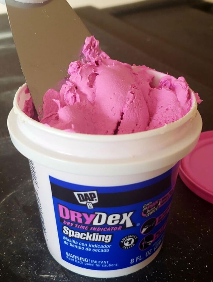 Bright pink spackling paste mistaken for forbidden foods, highlighting caution with risky items to resist eating.