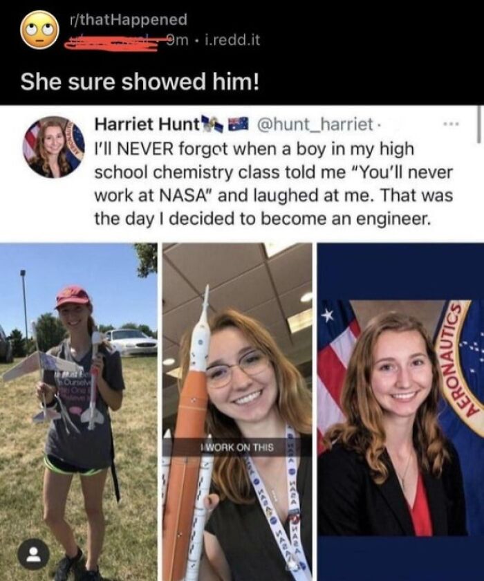 Online group call out people who question every story with images of a woman achieving her NASA engineering dream.