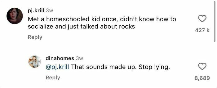 Social media exchange showing a user call out people who question every story and never believe anything online.