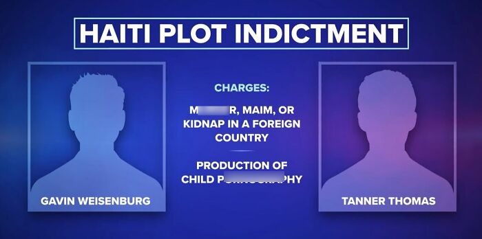 Silhouettes of two men linked to Haiti plot indictment for plans involving kidnapping and enslavement in a foreign country.
