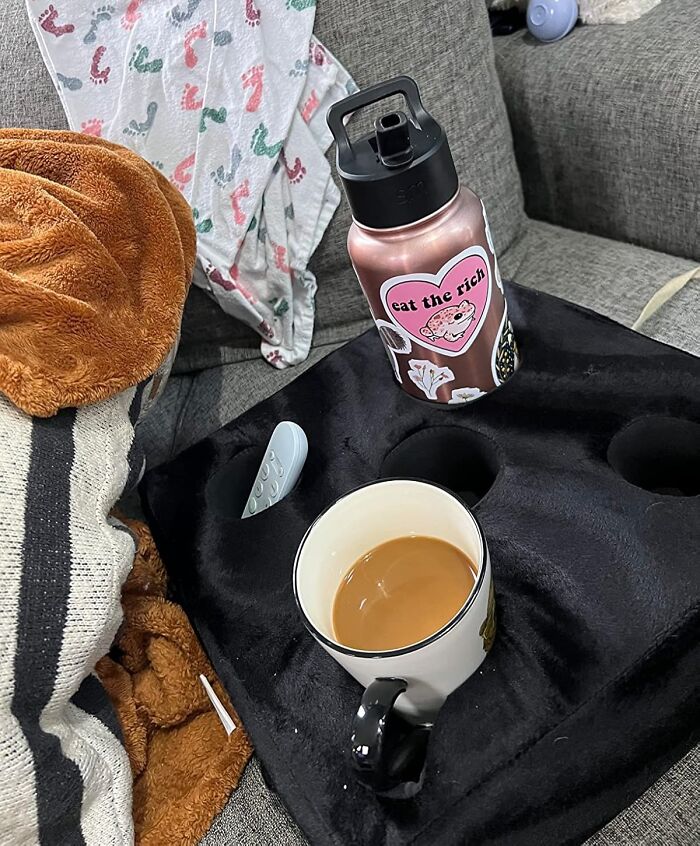 The "Whoops, I Spilled Red Wine On Your Couch" Incident That Haunts Every Host's Nightmares Can Finally Be Prevented With A Cozy Cup Holder Caddy For The Couch 