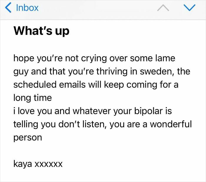 Email screenshot expressing love and support from a sibling, showing deep gratitude and care in a heartfelt message.
