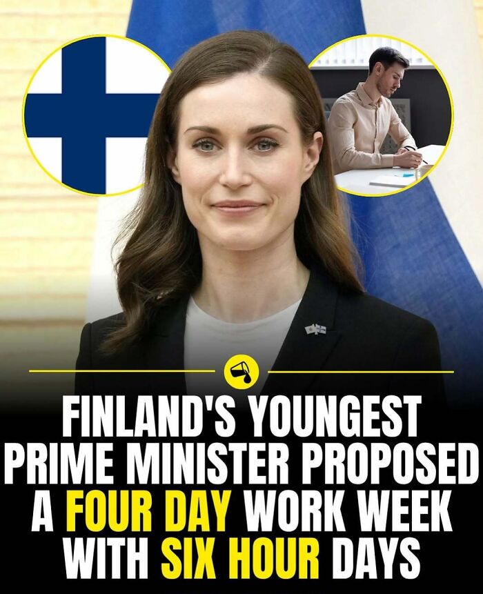 Finland's youngest prime minister proposes a four day work week with six hour workdays in policy discussion.