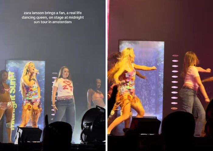 Zara Larsson bringing a fan on stage, creating viral moments and becoming an internet icon during a live concert performance.