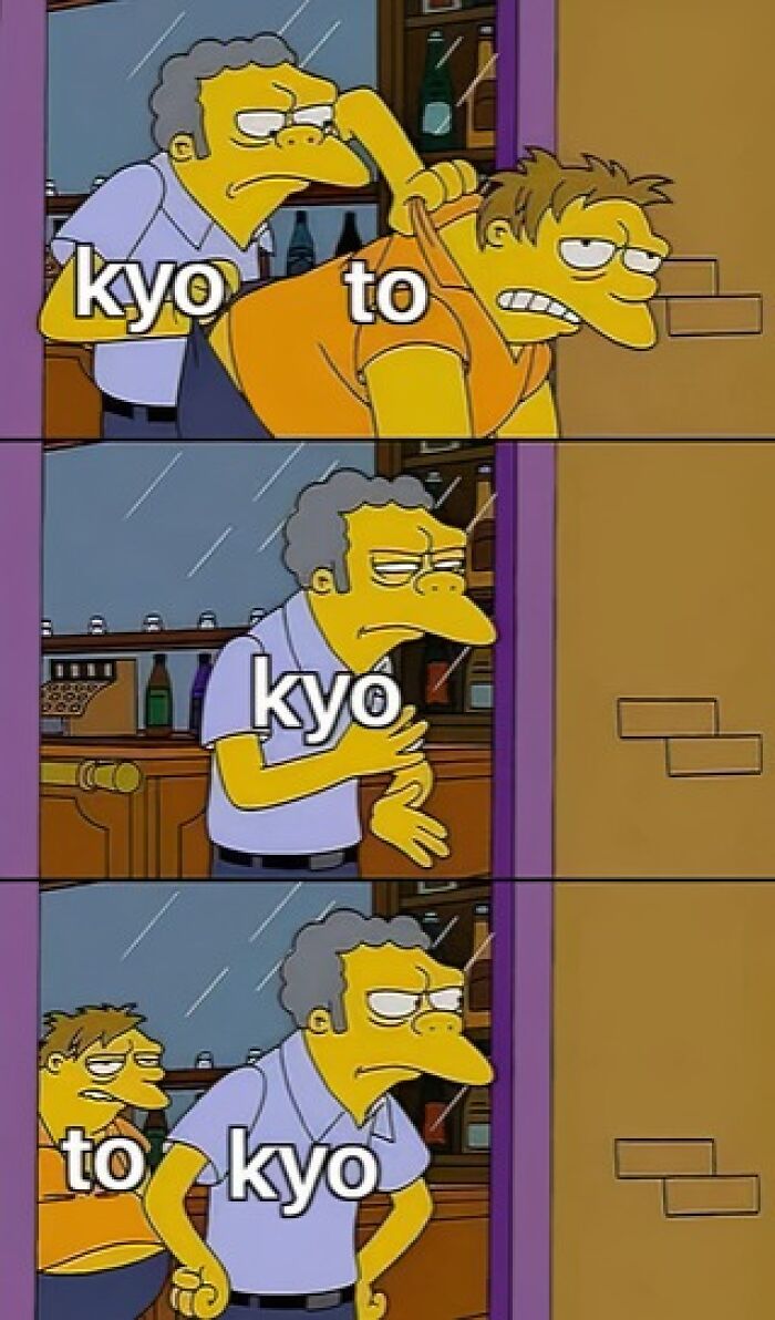 Moe and Barney from The Simpsons in a history meme playing on the word Kyoto for hilarious history memes.