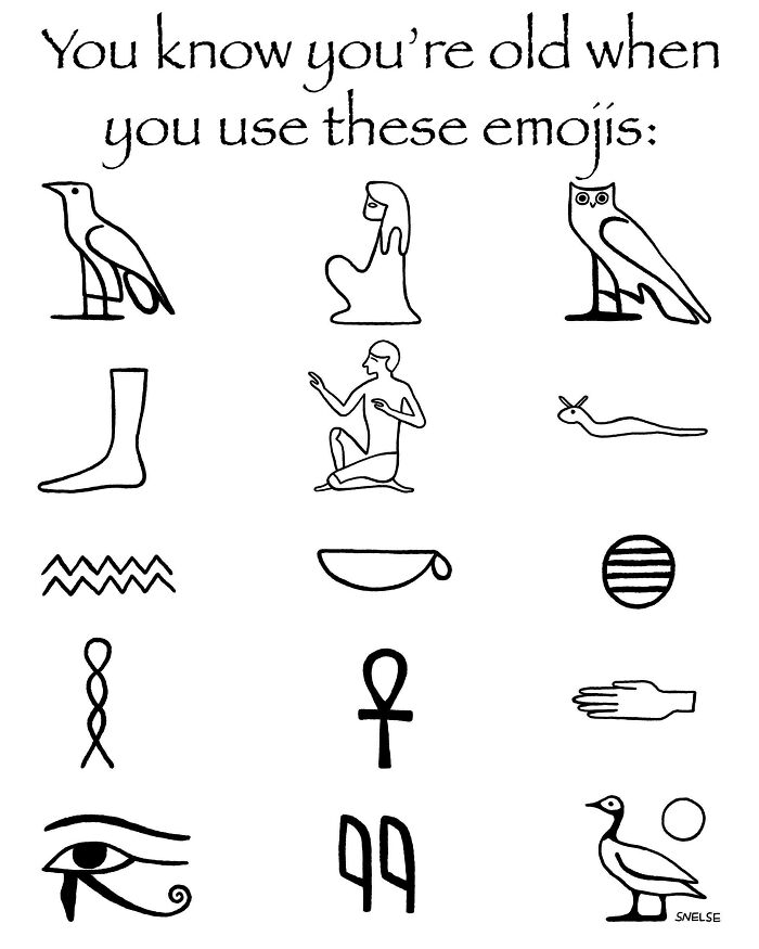 Ancient Egypt memes showing humorous hieroglyphic emojis and playful references to vintage Egyptian symbols.