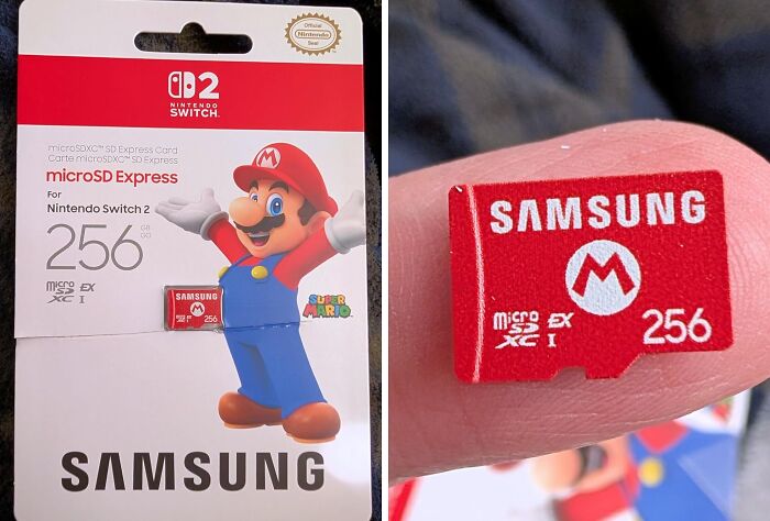 Samsung 256GB microSD Express card for Nintendo Switch 2 showing a Super Mario design for Cyber Monday tech deals.