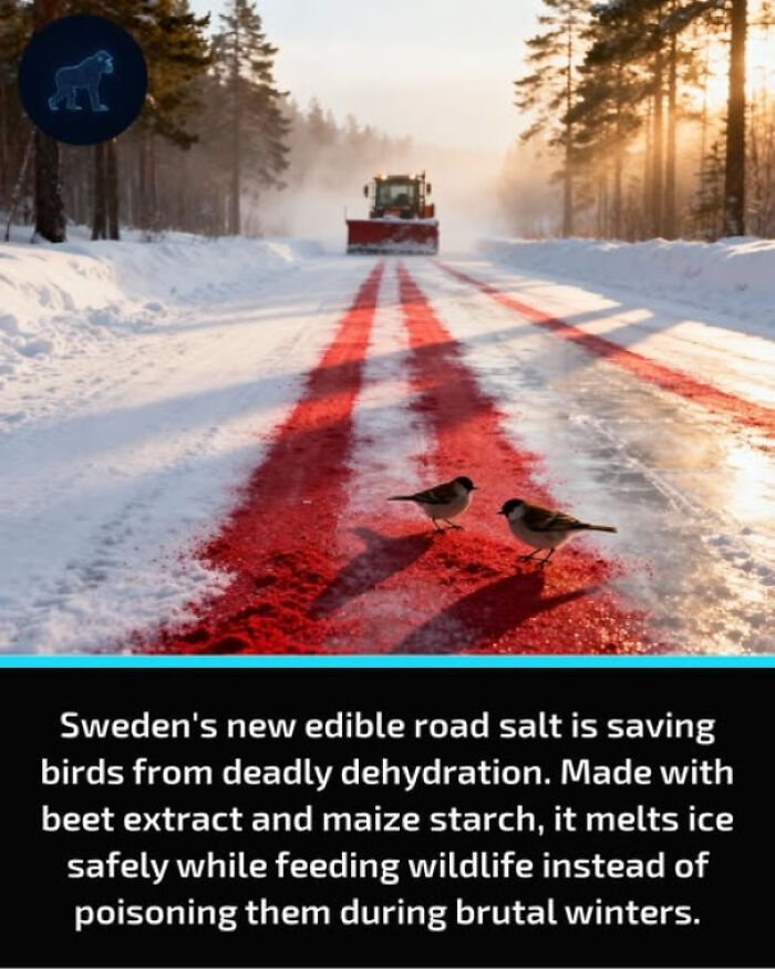 Two birds on a snowy road treated with edible salt, highlighting existence and reality in the natural universe.