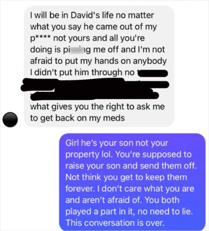 Screenshot of unhinged texts from MILs causing women to consider the block button in a tense family conversation.