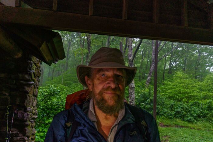 Bearded man wearing a hat and jacket standing outdoors in a lush green forest portrait capturing human diversity and strength.