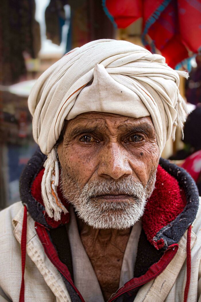 Portrait of an elderly man wearing a white turban, showing the beauty, strength, and diversity of humans often overlooked.