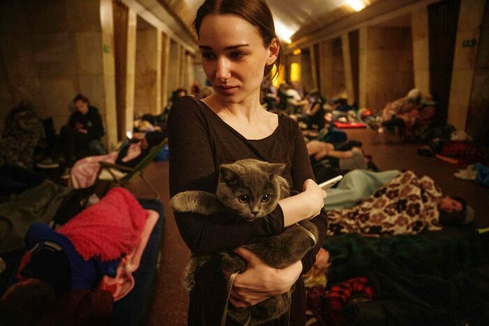 Young woman holding a cat in a shelter, highlighting the strength and diversity of humans often overlooked in difficult times.