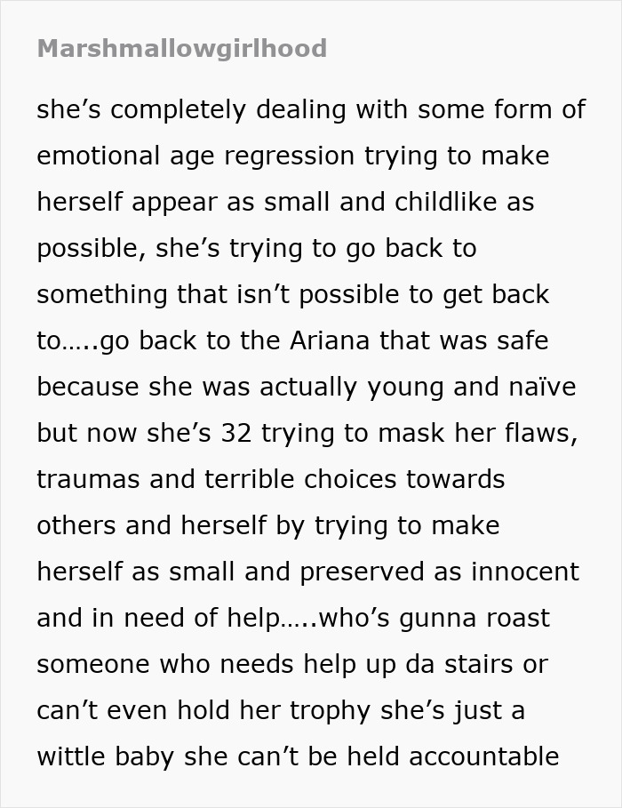 Text discussing emotional age regression describing someone trying to appear childlike and innocent while masking personal struggles.