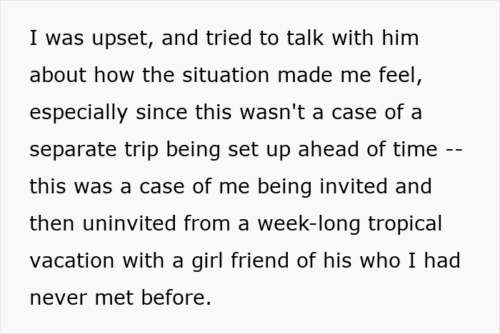 Text about a guy refusing to accept break-up after going on a romantic trip with a female friend, feeling upset and uninvited. Text about a guy refusing to accept break-up after going on a romantic trip with a female friend, feeling upset and uninvited.