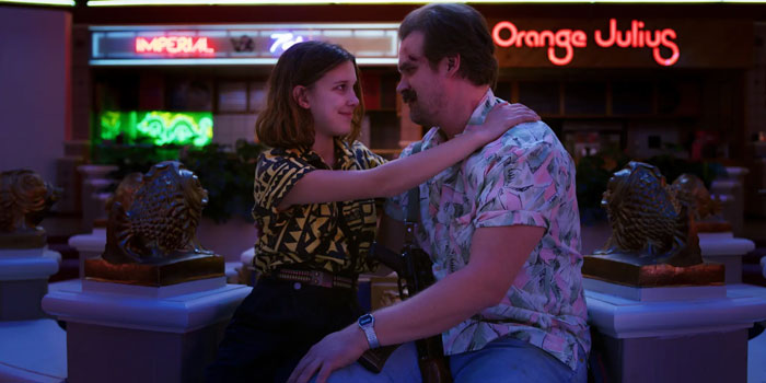 Millie Bobby Brown and David Harbour share a moment on set of Netflix&rsquo;s Stranger Things amid bullying accusations.