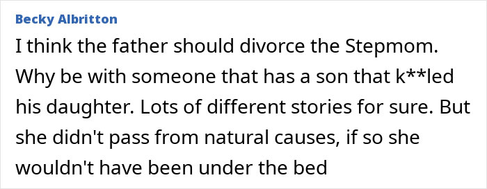 Comment revealing disturbing new details from grandma about stepbrother in teen&rsquo;s body found under cruise bed case.