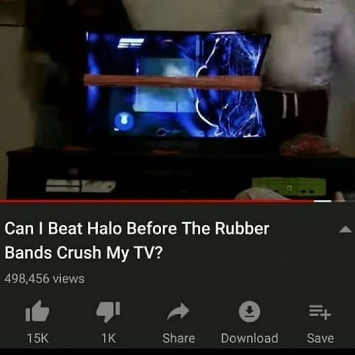 TV screen c*****d by rubber band while playing Halo, showcasing a viral moment in pics that go hard collection.