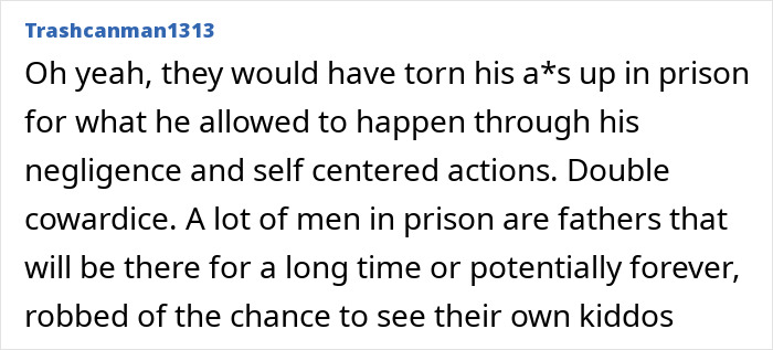 User comment warning about prison consequences for dad’s negligence after leaving 2YO in car during adult video binge. User comment warning about prison consequences for dad’s negligence after leaving 2YO in car during adult video binge.
