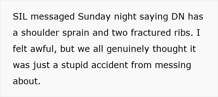 Text excerpt describing a teen&rsquo;s shoulder sprain and fractured ribs initially thought to be an accident during family visit.