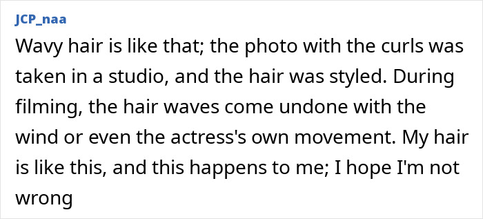 User comment discussing wavy hair and styling in relation to Disney Slammed As Racist For Live-Action Moana star appearance changes.