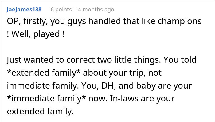 Commenter correcting family terms, discussing MIL joining couple on vacation and how she gets outplayed in the situation.