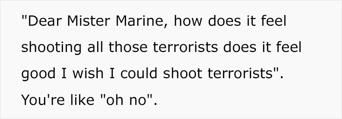 Text of a letter from a kid to a U.S. soldier expressing humorous and savage thoughts about shooting terrorists.