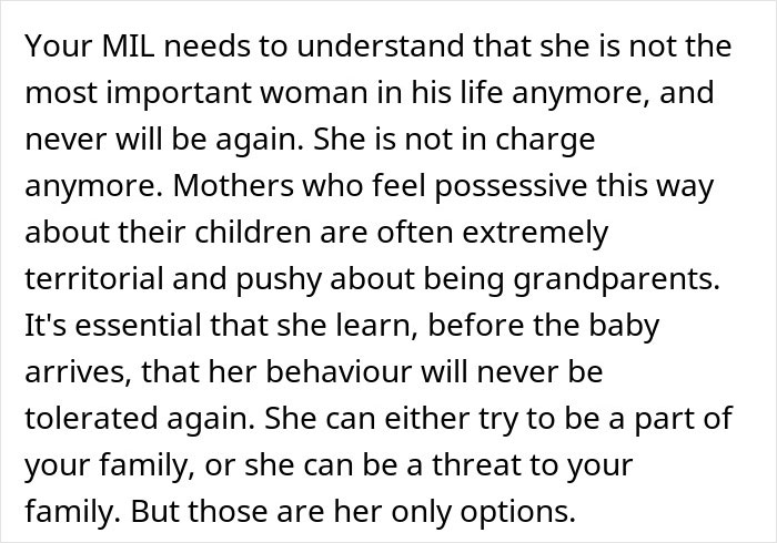 Mother-in-law feeling possessive and territorial over son, struggling to accept his wife and baby as priorities in family.