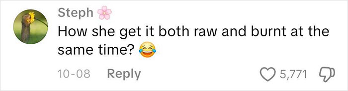 Comment questioning how food can be both raw and burnt, reflecting wild American food creations that shocked the internet. Comment questioning how food can be both raw and burnt, reflecting wild American food creations that shocked the internet.