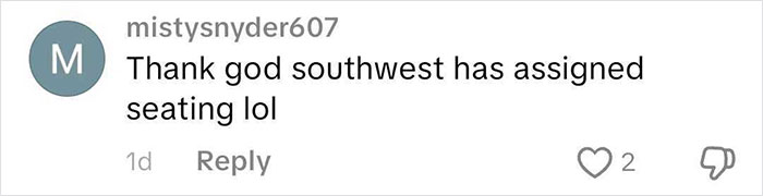 Screenshot of a social media comment about assigned seating on a Southwest flight from a frequent traveler.