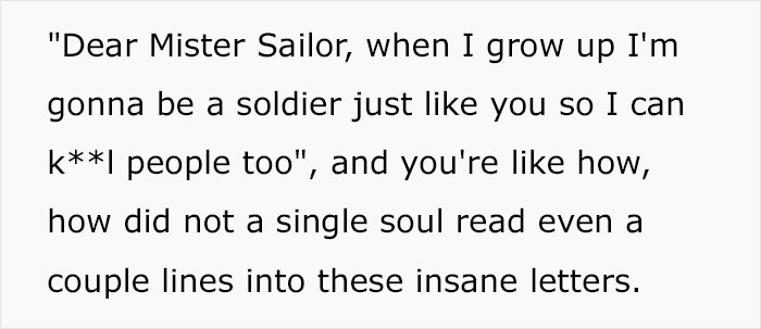 Text excerpt showing a hilarious and savage letter kids send to U.S. soldiers with unexpected content revealed.