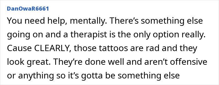 Comment on tattoo regret and depression, expressing emotional struggle and the need for mental health support.
