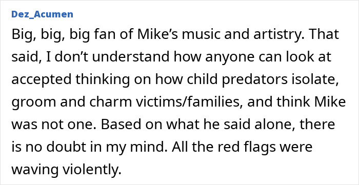Text comment expressing strong opinion on Michael Jackson's alleged disturbing behavior and family impact amid biopic release.