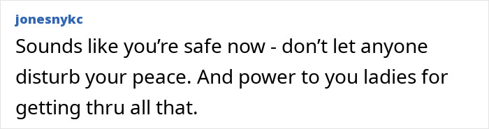 Comment from user jonesnykc encouraging strength and peace for women amid challenges related to Alison Sudol speaking out.