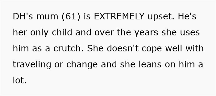 Upset mother-in-law accuses daughter-in-law of stealing son as couple plans to move to the city for her job.