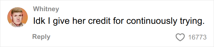 Comment from Whitney praising Kim Kardashian's continuous efforts despite failing the bar exam multiple times. Comment from Whitney praising Kim Kardashian's continuous efforts despite failing the bar exam multiple times.